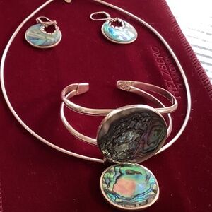 Unique Sterling Silver Abalone Necklace, Pendant, Cuff Bracelet and Earrings